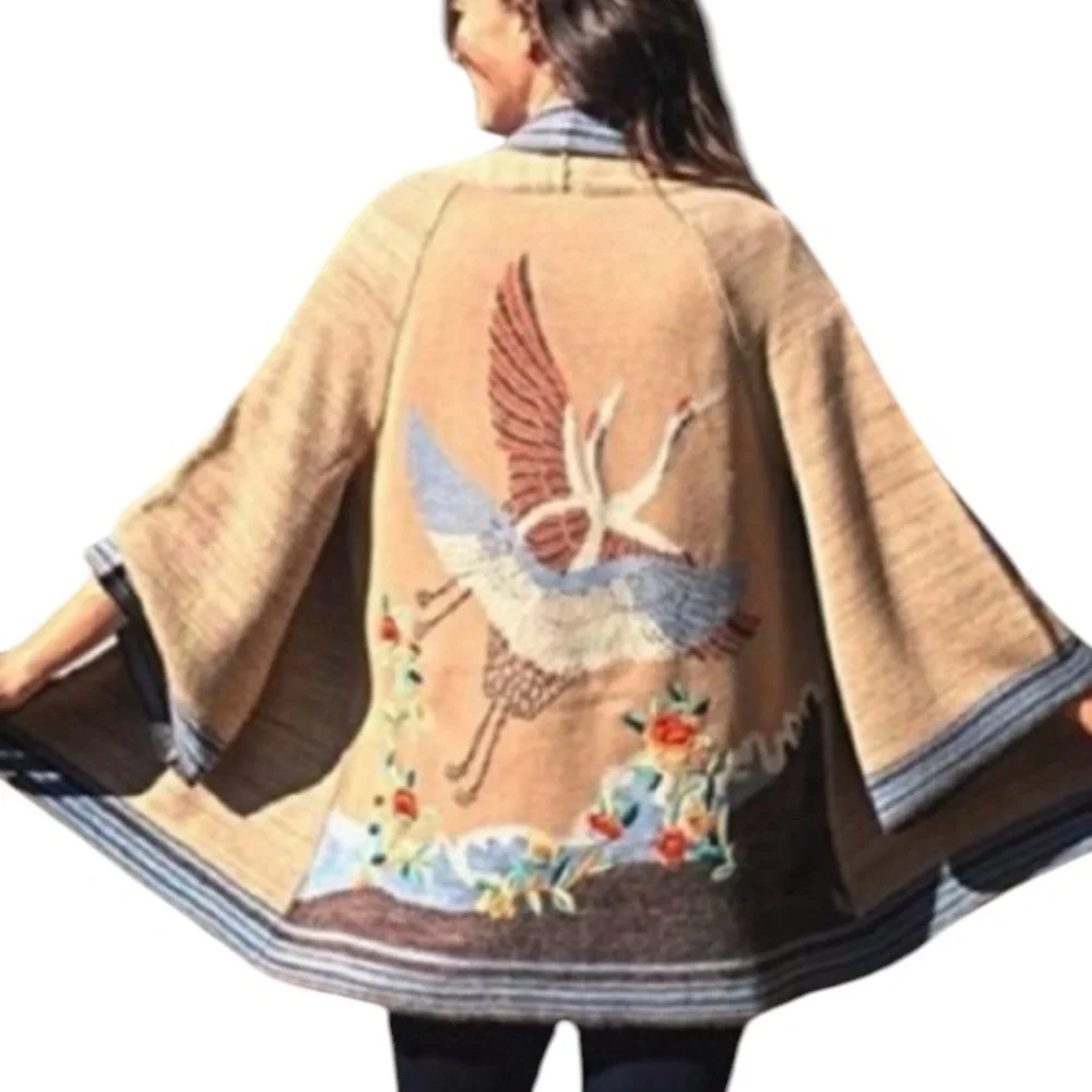 Anthropologie Embroidered Crane Cardigan NWOT - Picture 1 of 14